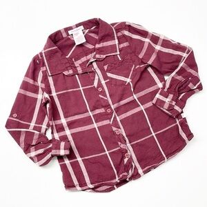 Tommy Bahama girls maroon plaid flannel long sleeve button down shirt